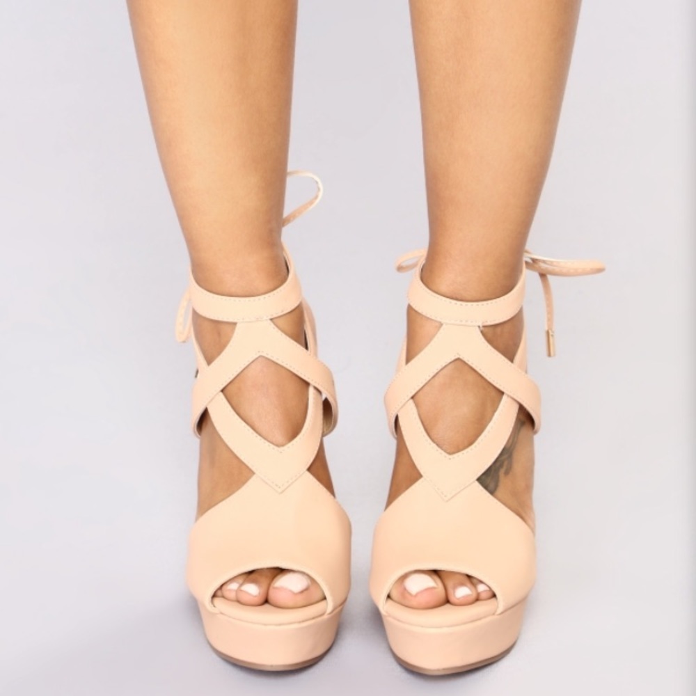 Nude Double Crossed Wedge Heels